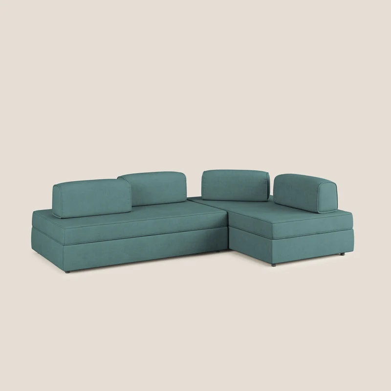 Liberty Canapé d'angle avec pouf extractible et dossiers amovibles en tissu doux imperméable T02 bleu canard