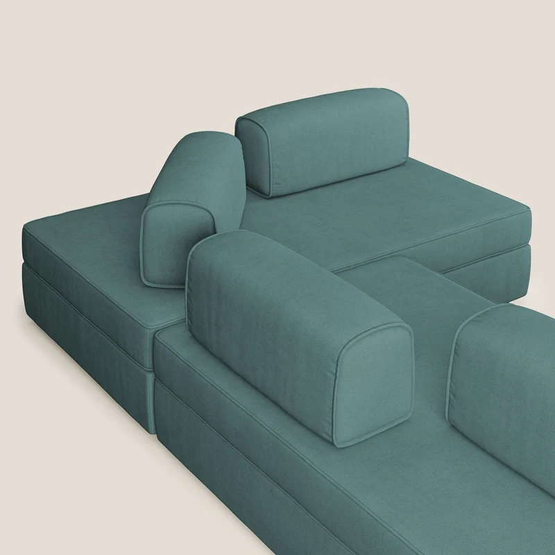 Liberty Canapé d'angle avec pouf extractible et dossiers amovibles en tissu doux imperméable T02 bleu canard