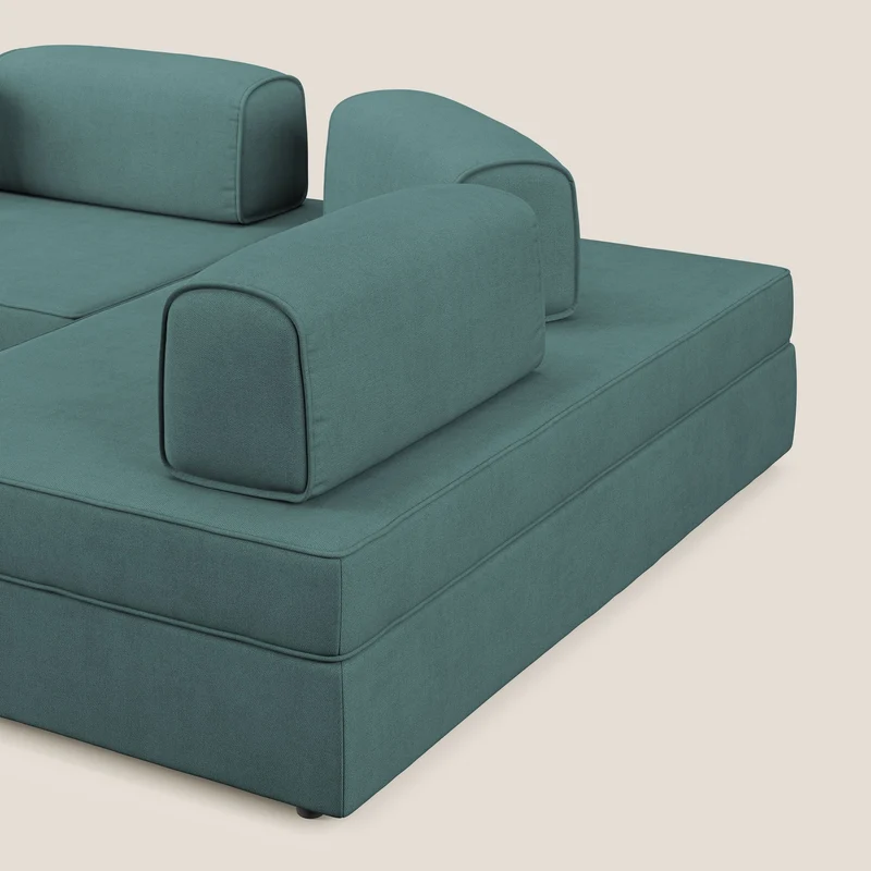 Liberty Canapé d'angle avec pouf extractible et dossiers amovibles en tissu doux imperméable T02 bleu canard