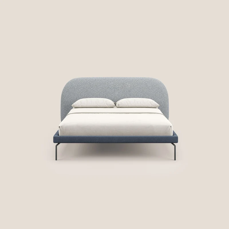 Soleil lit rembourré design avec pieds hauts en métal en bouclette détachable T12 bleu gris