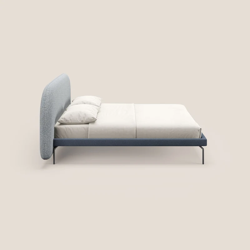 Soleil lit rembourré design avec pieds hauts en métal en bouclette détachable T12 bleu gris