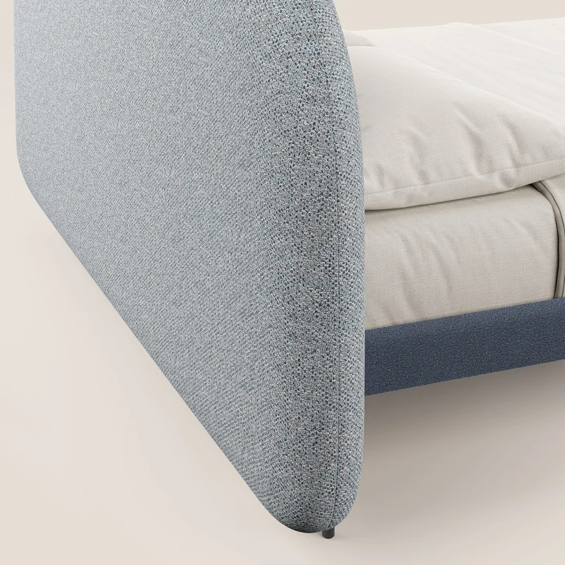 Soleil lit rembourré design avec pieds hauts en métal en bouclette détachable T12 bleu gris