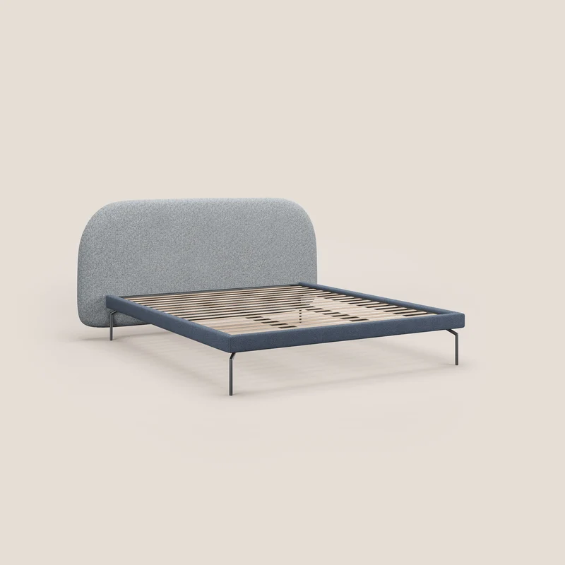 Soleil lit rembourré design avec pieds hauts en métal en bouclette détachable T12 bleu gris