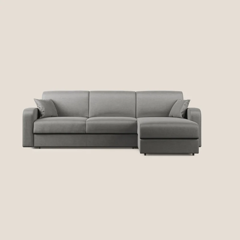 Lebron Canapé-lit d’angle avec méridienne en velours doux T01 gris