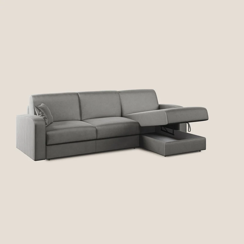 Lebron Canapé-lit d’angle avec méridienne en velours doux T01 gris