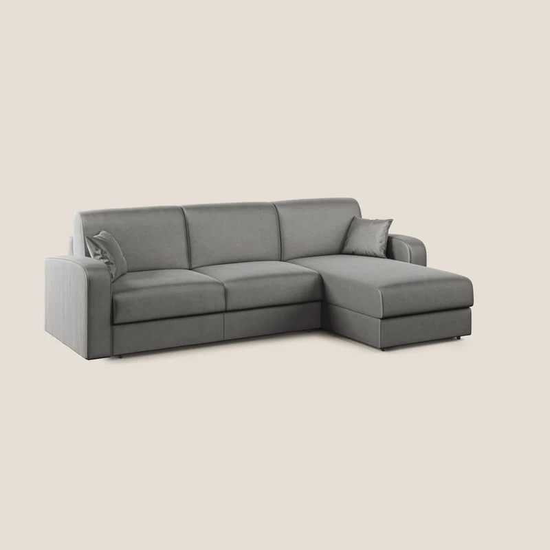 Lebron Canapé-lit d’angle avec méridienne en velours doux T01 gris