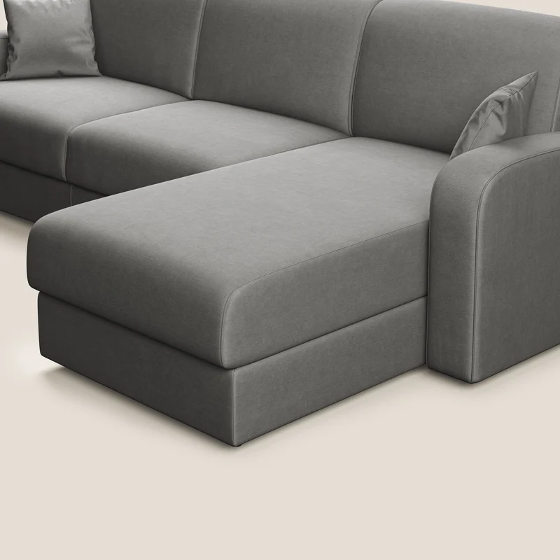 Lebron Canapé-lit d’angle avec méridienne en velours doux T01 gris