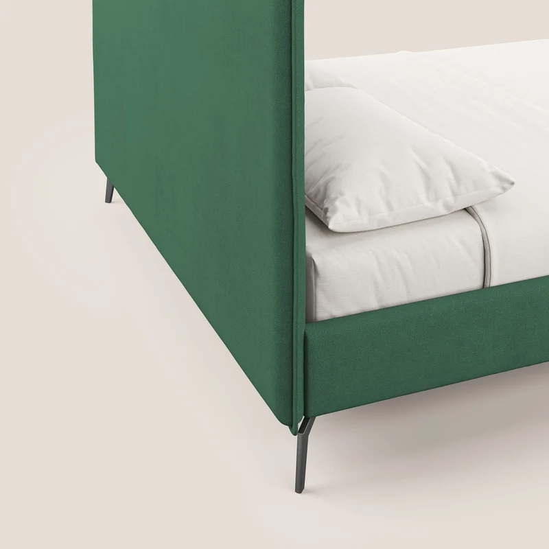 Iris lit rembourré déhoussable avec pieds noirs en tissu imperméable T02 vert
