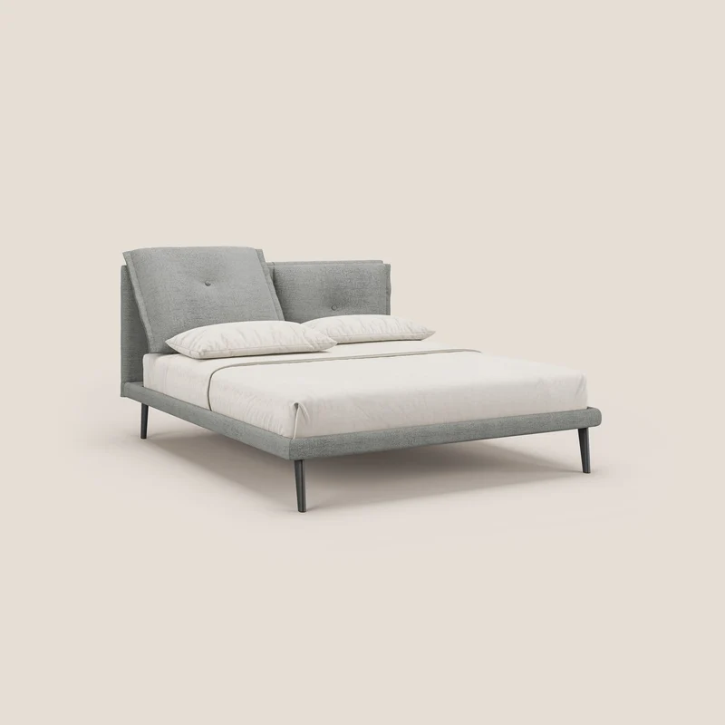 Ibuki lit avec coussins capitonnés réglables et pieds foncés en tissu flammé imperméable T03 gris clair