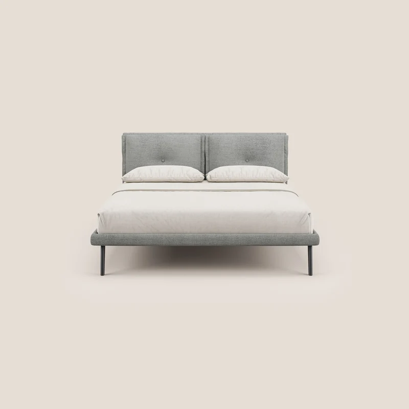 Ibuki lit avec coussins capitonnés réglables et pieds foncés en tissu flammé imperméable T03 gris clair