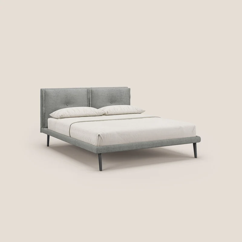 Ibuki lit avec coussins capitonnés réglables et pieds foncés en tissu flammé imperméable T03 gris clair