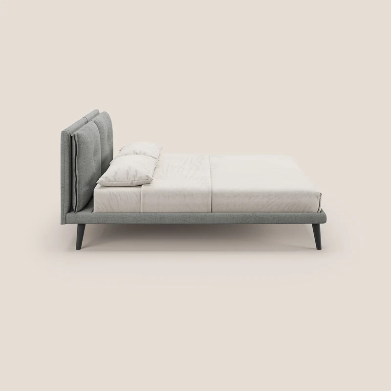 Ibuki lit avec coussins capitonnés réglables et pieds foncés en tissu flammé imperméable T03 gris clair