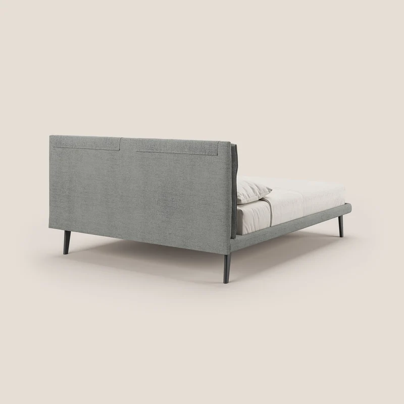 Ibuki lit avec coussins capitonnés réglables et pieds foncés en tissu flammé imperméable T03 gris clair