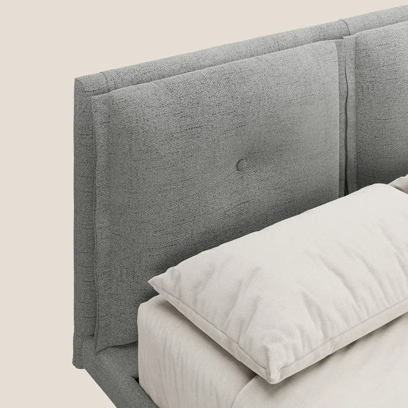 Ibuki lit avec coussins capitonnés réglables et pieds foncés en tissu flammé imperméable T03 gris clair