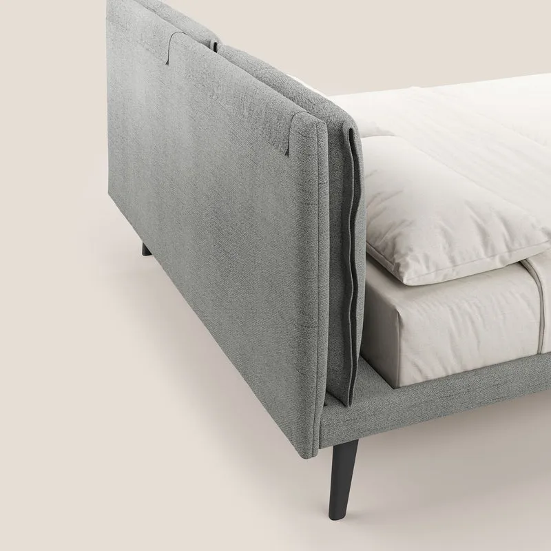 Ibuki lit avec coussins capitonnés réglables et pieds foncés en tissu flammé imperméable T03 gris clair
