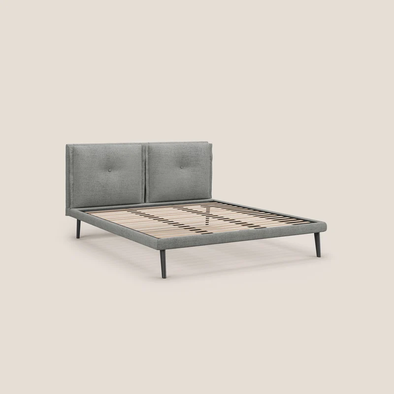 Ibuki lit avec coussins capitonnés réglables et pieds foncés en tissu flammé imperméable T03 gris clair