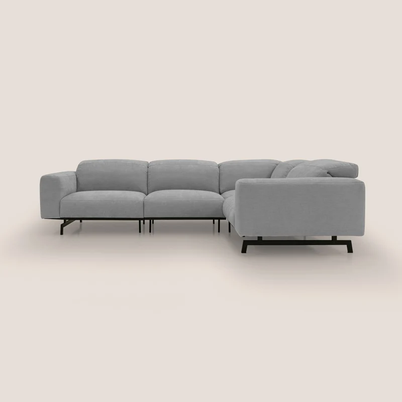 Sakura Canapé d'angle RÉVERSIBLE et modulable en tissu doux et imperméable T14 gris clair