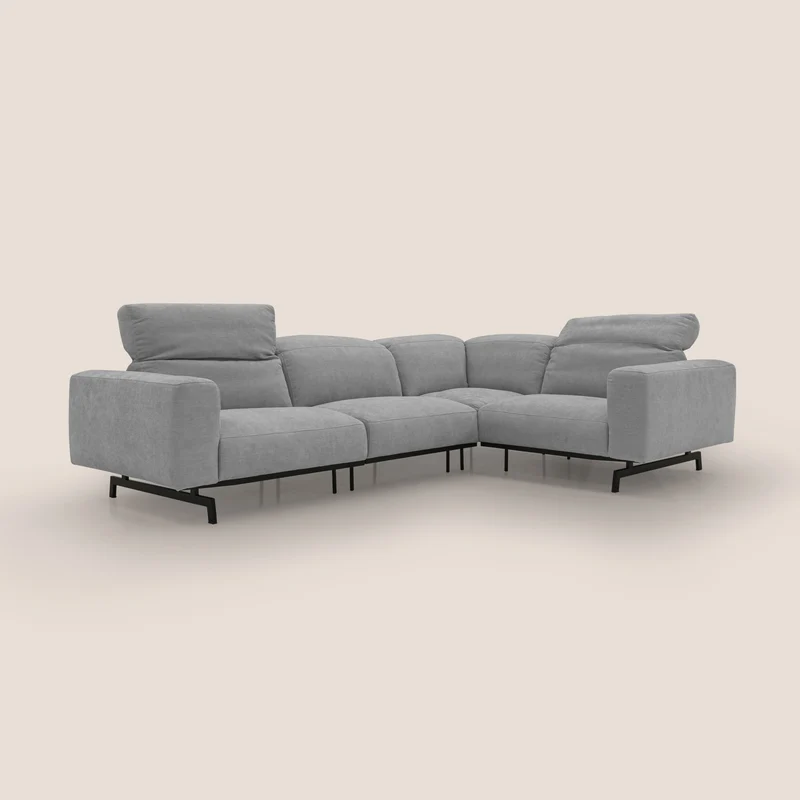 Sakura Canapé d'angle RÉVERSIBLE et modulable en tissu doux et imperméable T14 gris clair