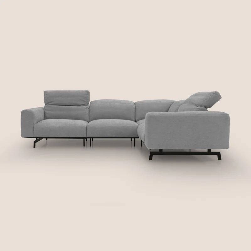 Sakura Canapé d'angle RÉVERSIBLE et modulable en tissu doux et imperméable T14 gris clair