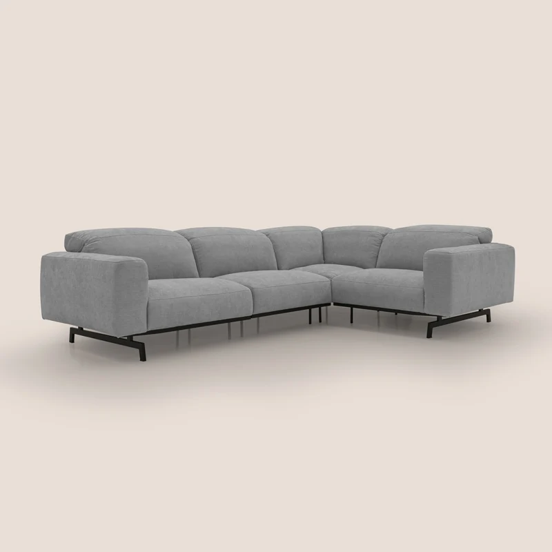 Sakura Canapé d'angle RÉVERSIBLE et modulable en tissu doux et imperméable T14 gris clair