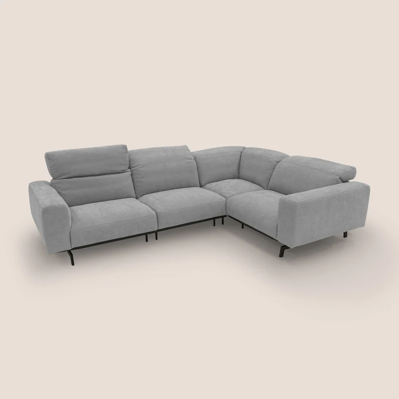 Sakura Canapé d'angle RÉVERSIBLE et modulable en tissu doux et imperméable T14 gris clair