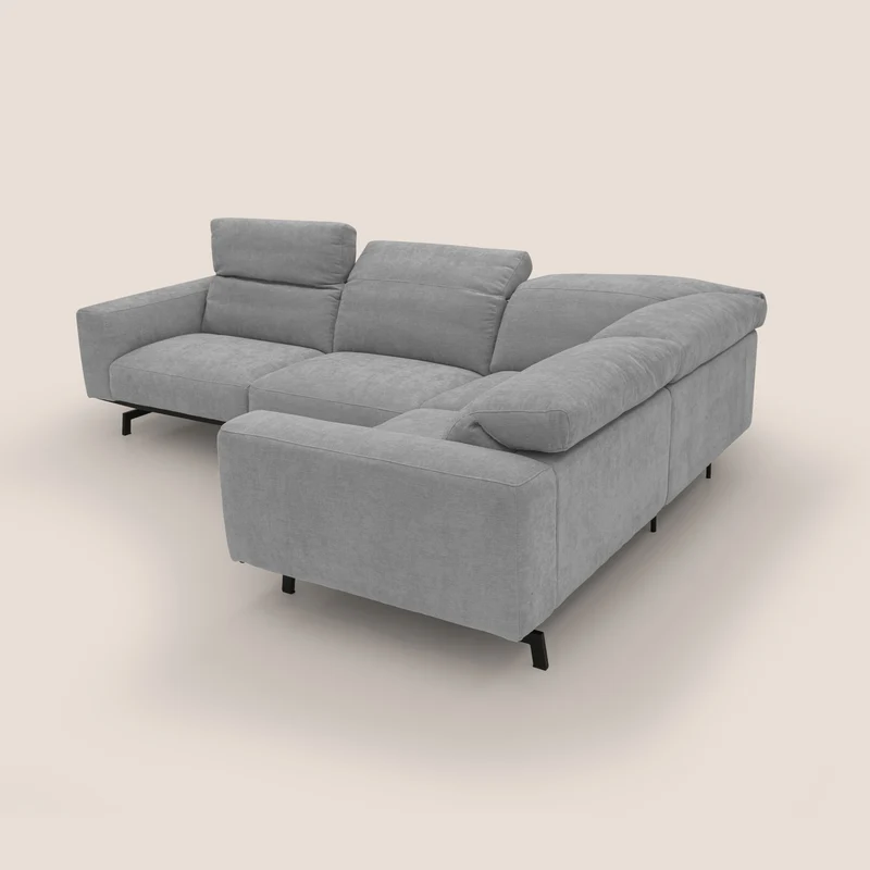 Sakura Canapé d'angle RÉVERSIBLE et modulable en tissu doux et imperméable T14 gris clair