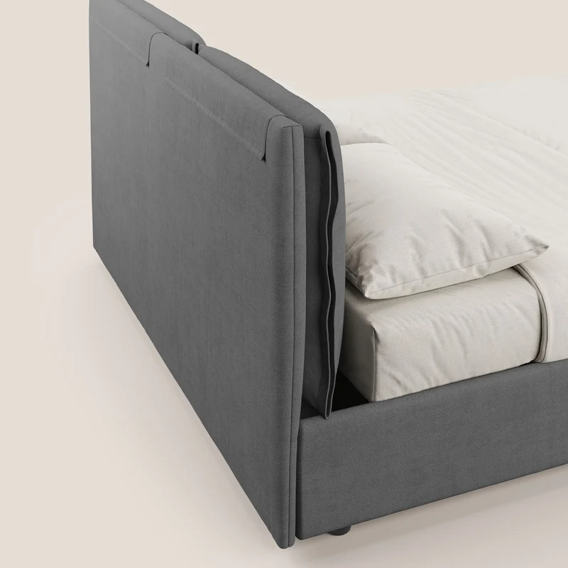 Travis lit coffre avec coussins capitonnés amovibles en tissu imperméable T02 gris