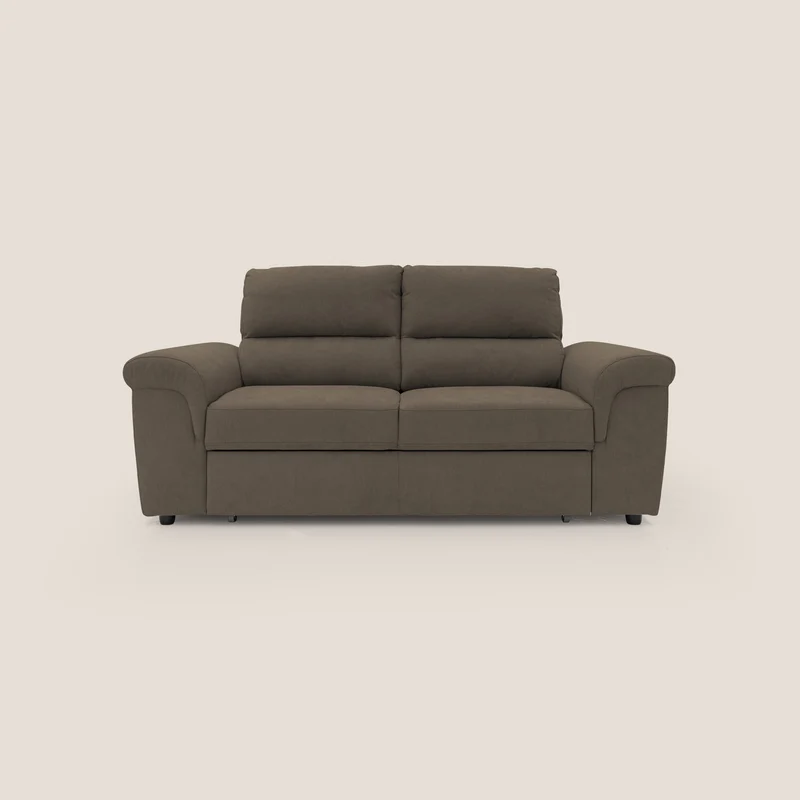 Minerva canapé linéaire avec pouf extractible en tissu doux imperméable T02 marron
