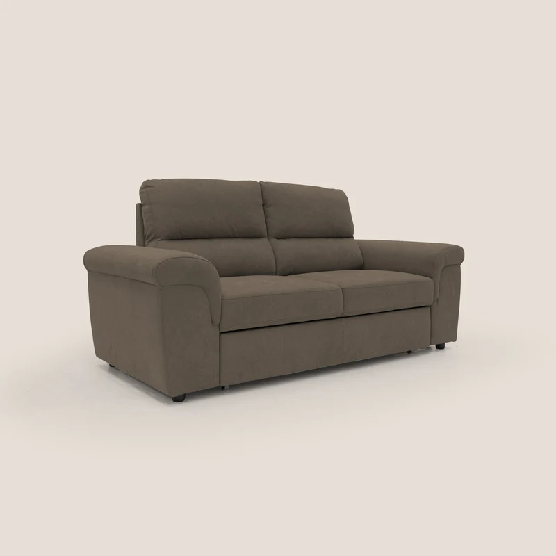 Minerva canapé linéaire avec pouf extractible en tissu doux imperméable T02 marron