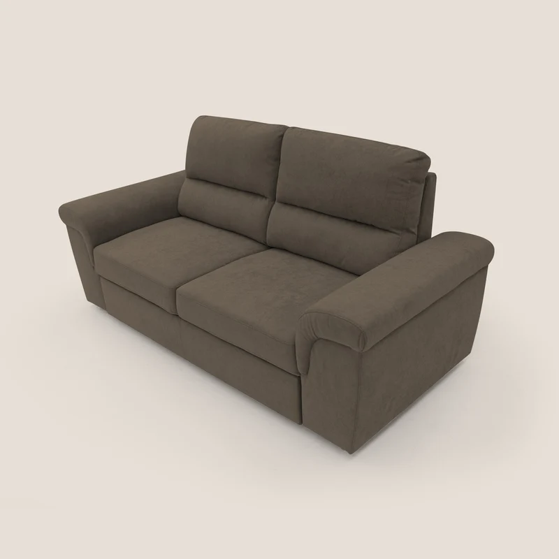 Minerva canapé linéaire avec pouf extractible en tissu doux imperméable T02 marron