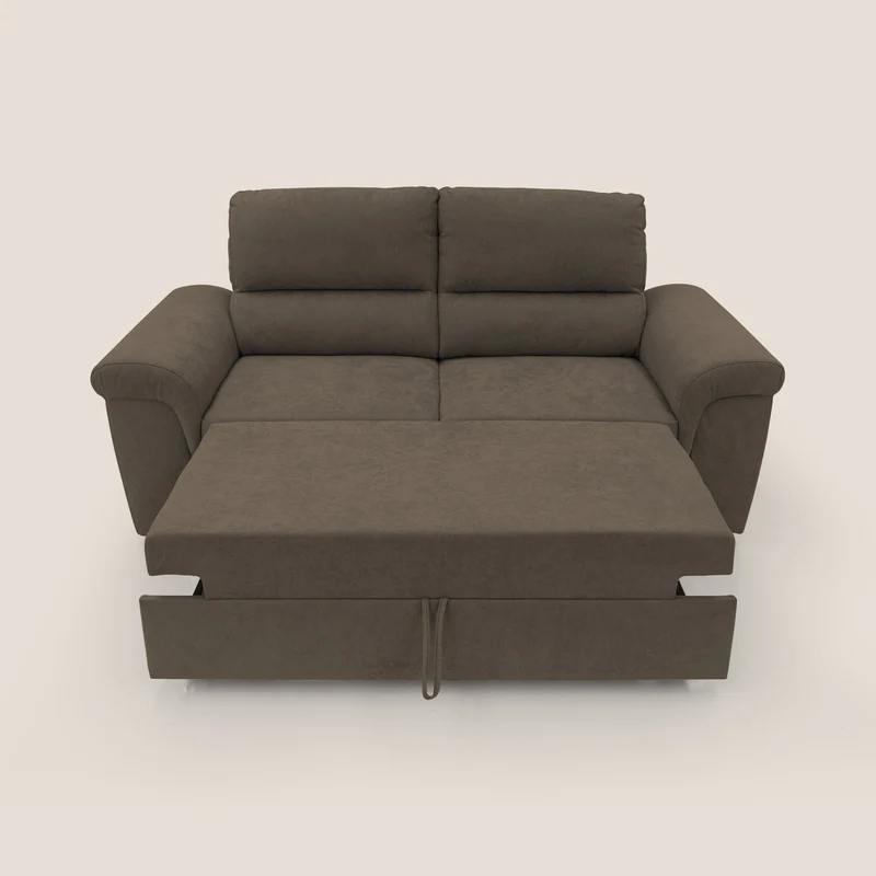 Minerva canapé linéaire avec pouf extractible en tissu doux imperméable T02 marron
