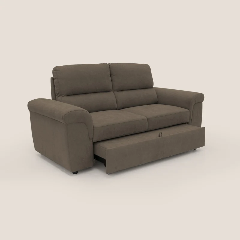Minerva canapé linéaire avec pouf extractible en tissu doux imperméable T02 marron