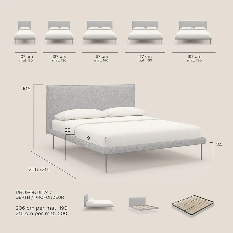 Theo lit moderne déhoussable avec pieds hauts en métal et tissu imperméable T10 rose