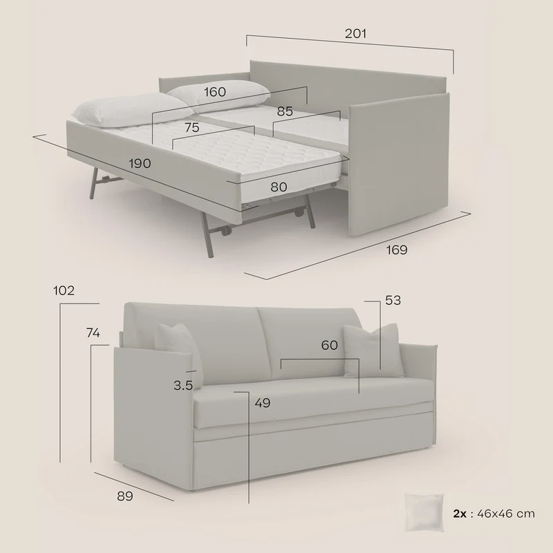 Tortona Canapé duplex avec lits jumeaux et tissu effet coton imperméable T13 Taupe tortora