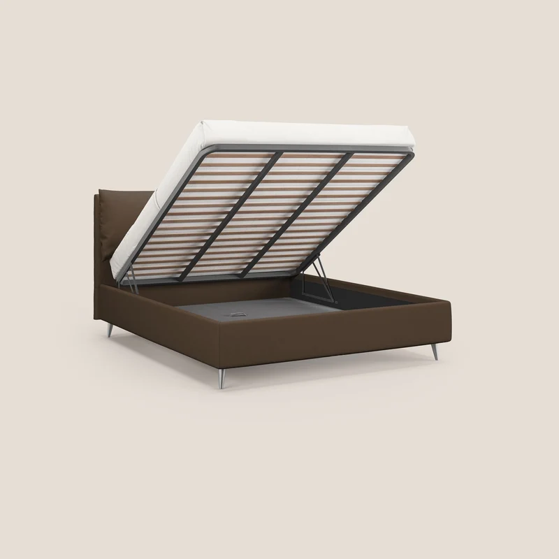 Elsa lit rembourré avec coffre de rangement en tissu détachable T05 marron