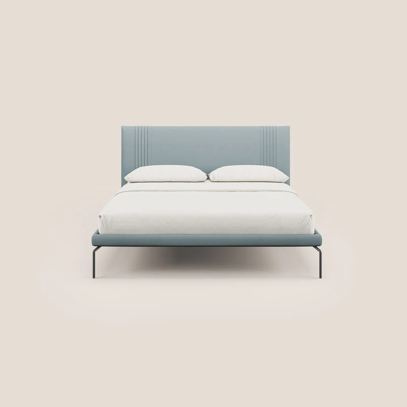 Finn lit rembourré avec pieds hauts en métal en tissu détachable T05 bleu gris