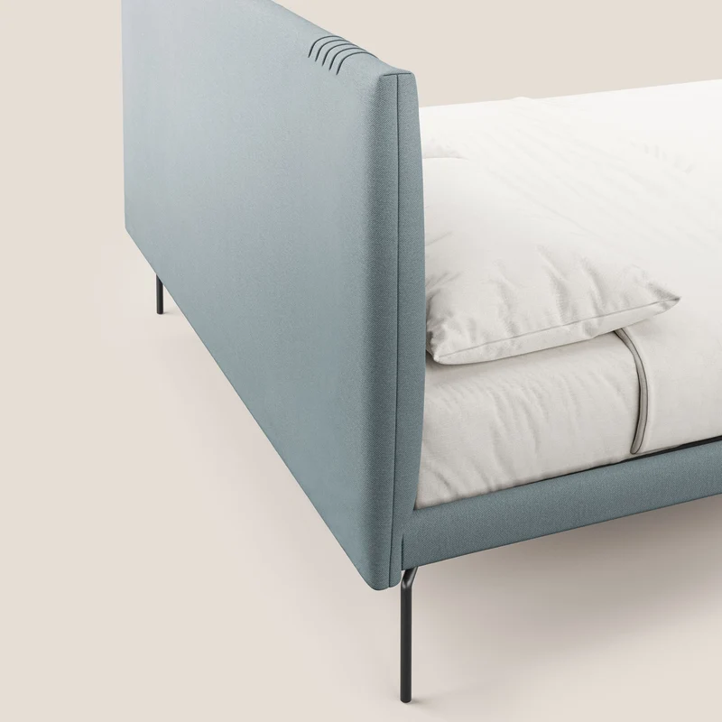 Finn lit rembourré avec pieds hauts en métal en tissu détachable T05 bleu gris