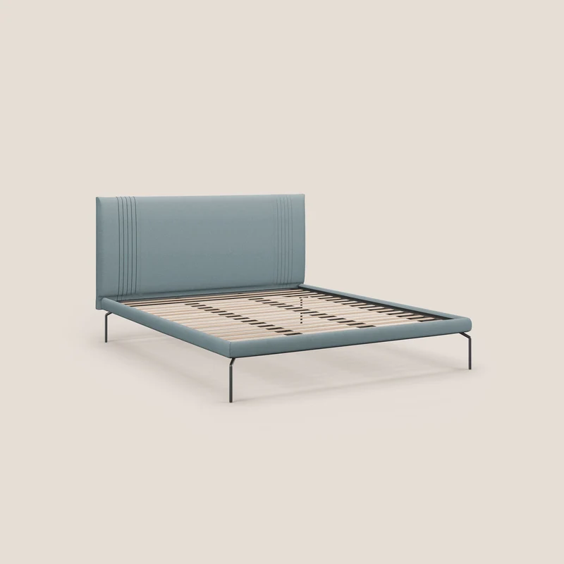 Finn lit rembourré avec pieds hauts en métal en tissu détachable T05 bleu gris