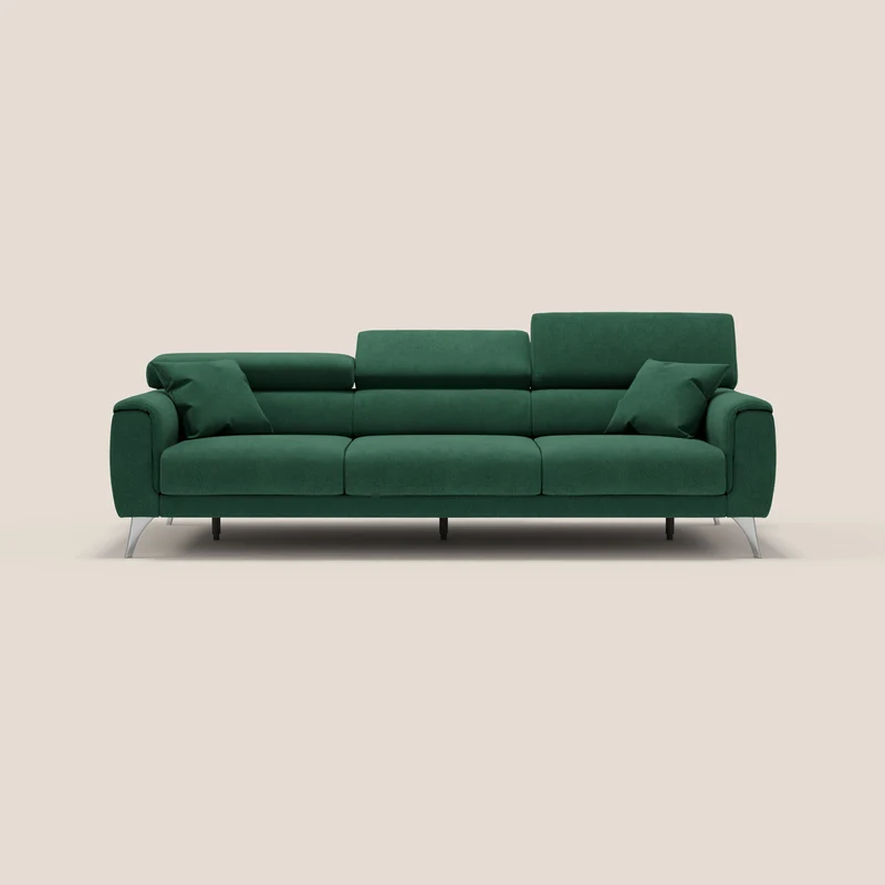 Caravaggio canapé 3 assises extensibles et têtières réglables en tissu imperméable T02 vert