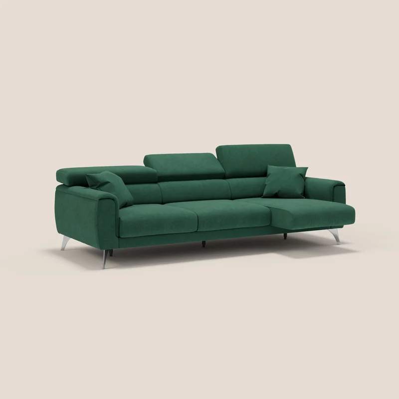 Caravaggio canapé 3 assises extensibles et têtières réglables en tissu imperméable T02 vert