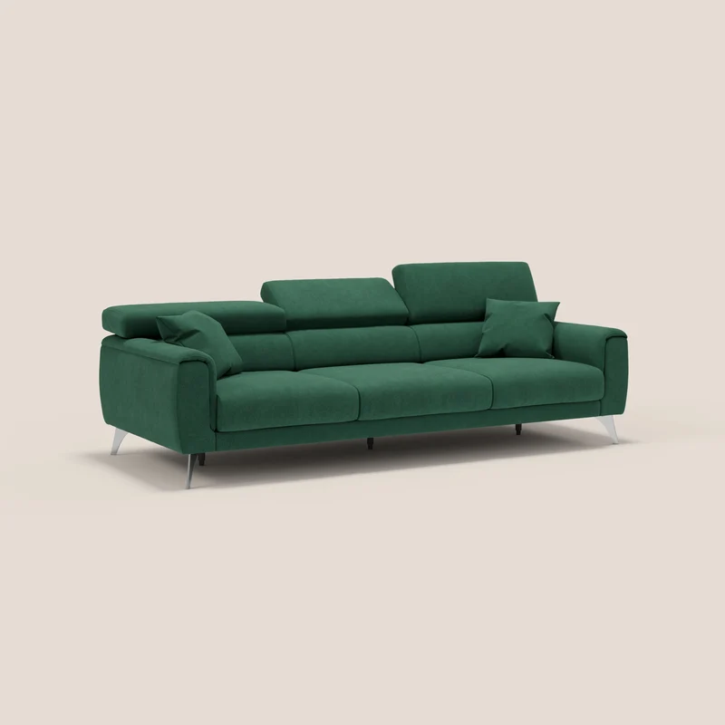 Caravaggio canapé 3 assises extensibles et têtières réglables en tissu imperméable T02 vert
