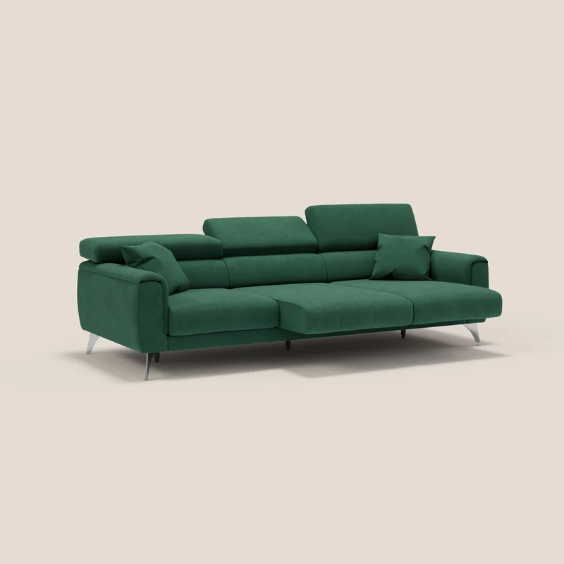 Caravaggio canapé 3 assises extensibles et têtières réglables en tissu imperméable T02 vert