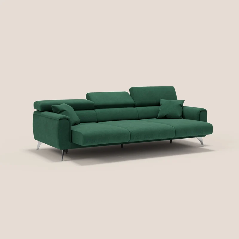Caravaggio canapé 3 assises extensibles et têtières réglables en tissu imperméable T02 vert