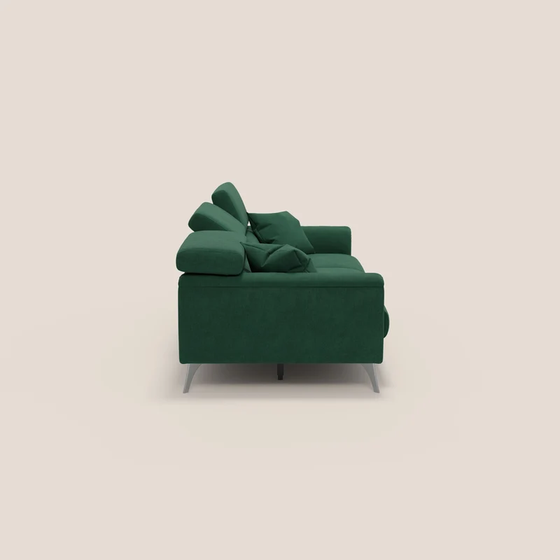 Caravaggio canapé 3 assises extensibles et têtières réglables en tissu imperméable T02 vert