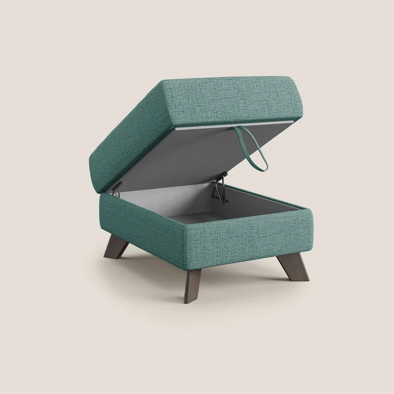 Moon Pouf coffre aux pieds hauts en tissu doux imperméable flammé T03 vert d'eau