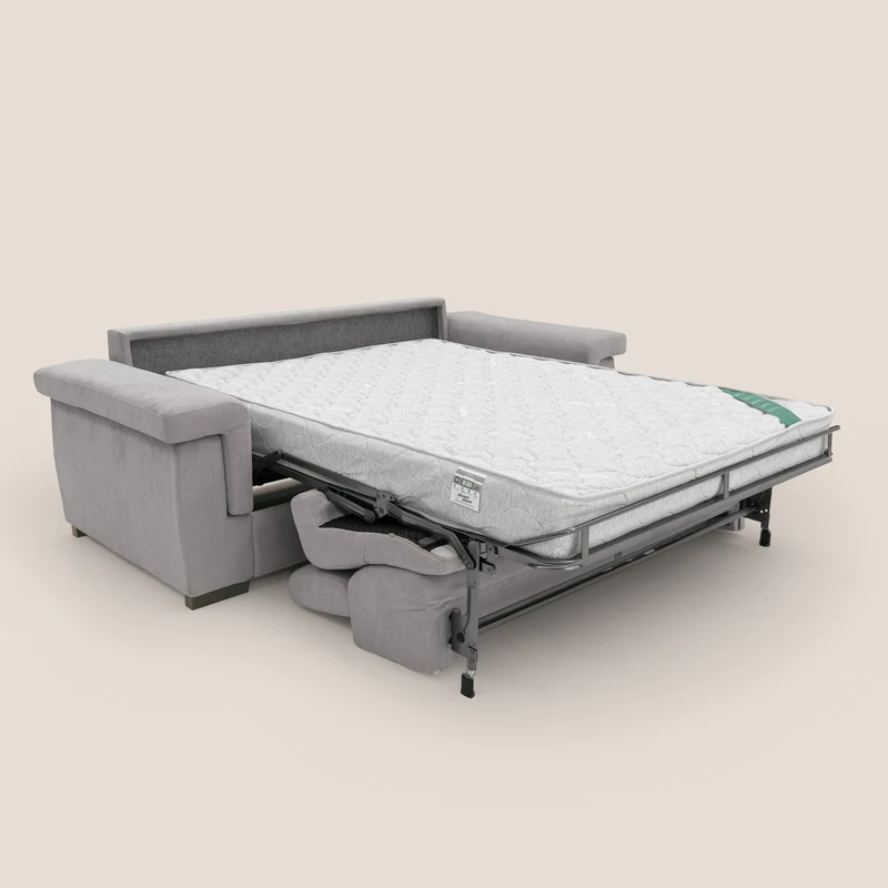 Bjorn Canapé convertible avec matelas H 18cm et têtières réglables en tissu imperméable T02 gris clair