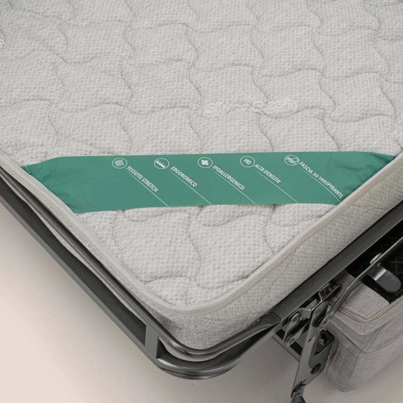 Bjorn Canapé convertible avec matelas H 18cm et têtières réglables en tissu imperméable T02 gris clair