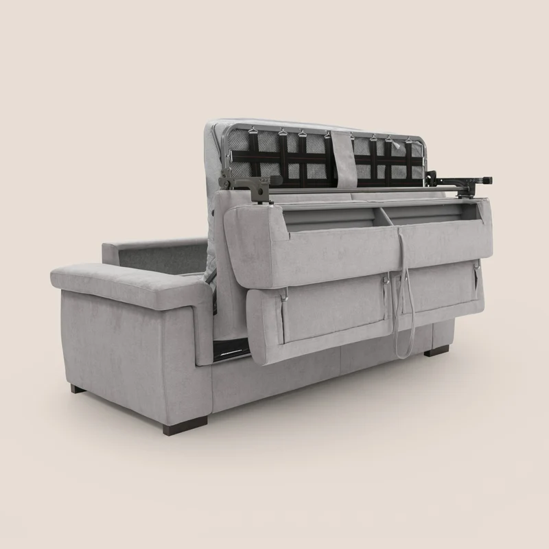 Bjorn Canapé convertible avec matelas H 18cm et têtières réglables en tissu imperméable T02 gris clair