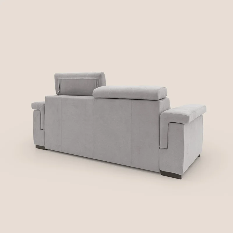 Bjorn Canapé convertible avec matelas H 18cm et têtières réglables en tissu imperméable T02 gris clair