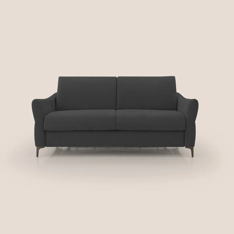 Dalia canapé convertible avec matelas H 18cm et pieds hauts en tissu détachable raffiné T17 noir